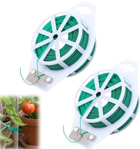 100 Metros Alambre Plantas de Jardín 2 Rollos Cuerda de Alambre Verde Lazos de Torcedura para Planta Flores Hogar Cable,Lazos de Torcedura con Cortador Giratoria,Cuerda de Alambre para Sujetar plantas