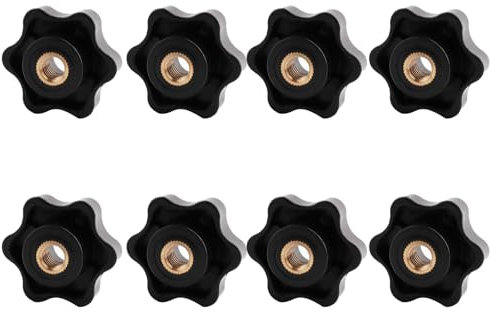 8 Stück Sterngriffmutter M8, Äußerer Durchmesser 38mm, Schwarz Kunststoff Flügelmutter, Rändelmutter, Innengewinde Messing für Maschinen Werkzeugmaschinen Fitnessgeräte