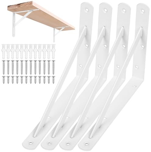 4 STK Regalhalterungen, Regal Winkel, Regalwinkel Weiß, Regal Halterung Wandhalterung Regal, 90 Grad Regalträger, Metall Schwerlastträger, Dreieckig Winkelträger für Wandmontage, 200x150x25 mm