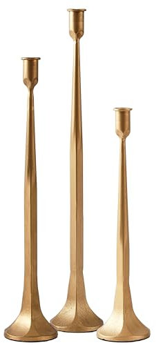 Denique Iron Taper Candle Holder Set of 3, Gold Candlestick Holders 19.3”17” 14” Heightening Decorative Candle Stand Set for Wedding, Dining Table, Home Decoration (Gold)