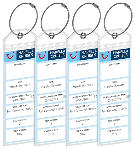 Marella (TUI) Cruise Luggage Tag Holders [4 Pack] – Waterproof, Durable Plastic with Steel Loops – Fits All Marella (TUI) Ships for Cruising in 2026, 2027 and 2028