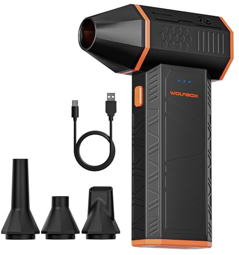 WOLFBOX MF50 Electric Air Duster-110000RPM Super Power Cordless Air Duster, 3-Gang einstellbare Mini-Gebläse mit Akku, Staubbläser für Computer, Tastatur, Haus, Outdoor und Auto