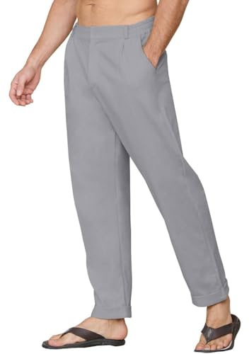 Yutdeng Pantalon Lin Homme Été Décontracté Pantalon Taille Elastique Léger et Respirant Pantalons de Plage avec Poches Pantalons Detente de Jogging Yoga Pants,Gris,XXL