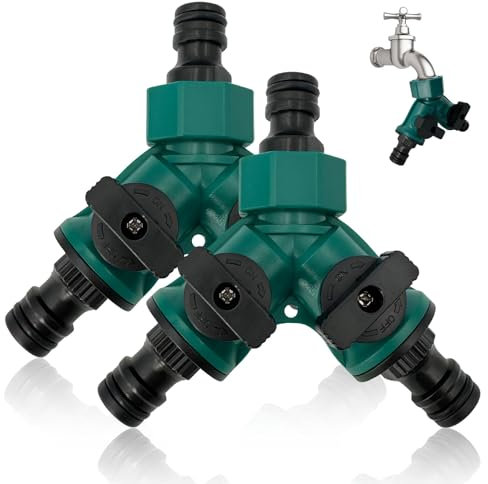 2Pcs Hose Pipe Connector, 2 Way Garden Hose Tap Y Splitter Connector with Individual On/Off Valves for Water Pipe Quick End Connector