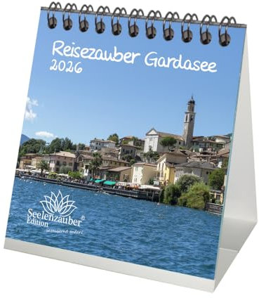 Reisezauber Lago de Garda Calendario de mesa, 10 cm x 10 cm, para 2026, vacaciones, Mediterráneo, Italia Seelenzauber