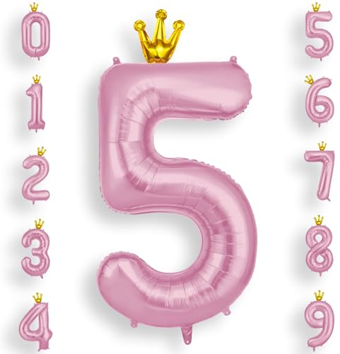 AOOSU Palloncini Compleanno Corona Rosa 101 CM, Palloncino Numero 5, Foil Numeri, Giganti Palloncini Numeri, Decorazioni Festa Compleanno, Gonfiabili Pallone per Anniversario