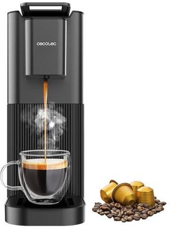 Cecotec Cafetera de Cápsulas Power Caps 20 Cream. 1400W, 20Bares, Compatible Cápsulas Nespresso, Depósito Agua 700ml, Thermoblock, Antideslizante, Altura Regulable, Fácil Limpieza