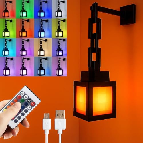 Luce notturna a lanterna pixelata, lampada d'atmosfera a LED a 16 colori montata a parete con telecomando, per camera da letto, sala giochi, arredamento della camera dei bambini 1PCS