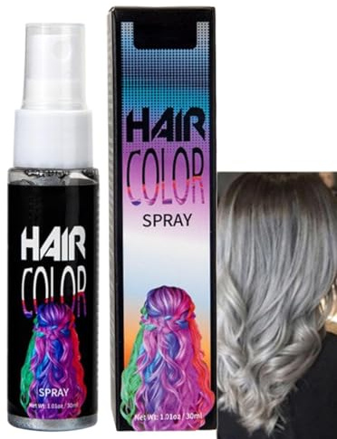 Spray Colorant Capillaire Temporaire, Spray Vert Cheveuxs Temporaire, Sprays Cheveux Violet, Coloration Cheveuxs Violet, Sprays Colorant Cheveux, Laque Temporaires Colorée Pour Cheveux (Gris)