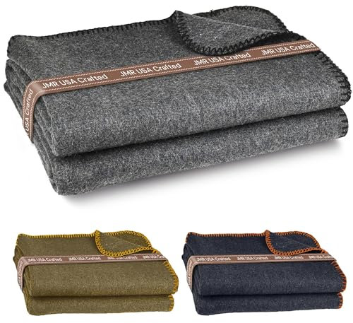 Jmr Usa Inc. Military Wool Blanket for Camping, Emergency and Everyday Use, Fire Retardant Extra Thick and Warm Outdoor Wool Blanket, 70% Wool, Grey, Size 62X84.