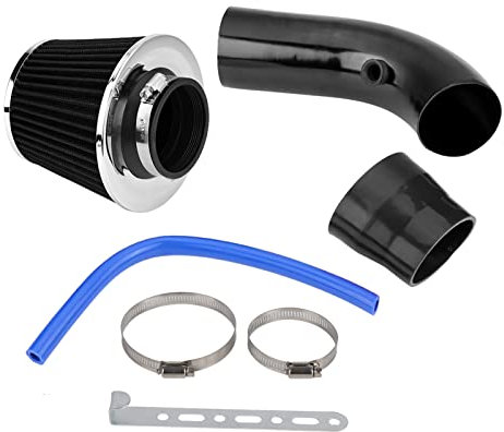 Kit Filtre à Air Sport Universel pour Voiture, 76 mm Système d'admission d'air en Fibre de Carbone avec Tuyau, Tuyau d'admission d'air Froid, Kit de Tuyau d'induction en Alliage d'aluminium