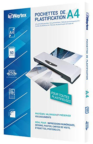 Waytex Laminierfolien, A4, dick, 125 Mikron, transparent, 50 Blatt