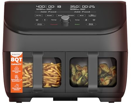 Instant Pot Vortex Plus XL 8QT ClearCook Air Fryer, Clear Windows, Custom Programming, 8-in-1 Functions that Crisps, Broils, Roasts, Dehydrates, Bakes, Reheats, from the Makers of Instant Pot, Black