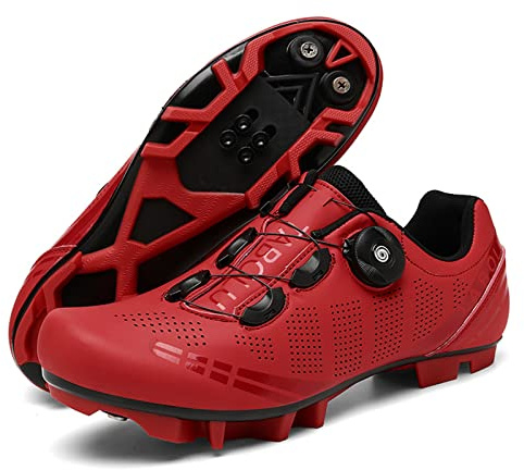 Uhclrr Chaussures De Cyclisme VTT pour Hommes Chaussures De Vélo De Montagne Chaussures De Cyclisme en Plein Air Respirantes Compatibles avec Les Crampons SPD(36, Red)