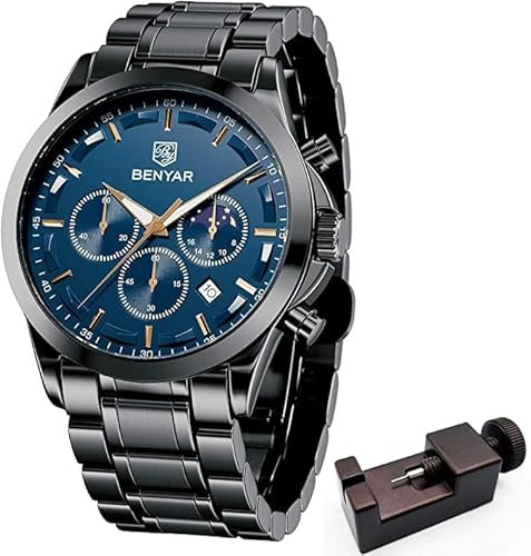 BENYAR Herrenuhren Chronograph Alnalogue Quartz Armbanduhr fur Manner Lederband Herien Fashion Busines Sport Design 30Mwasserdicht Elegantes Geschenk fur manmar