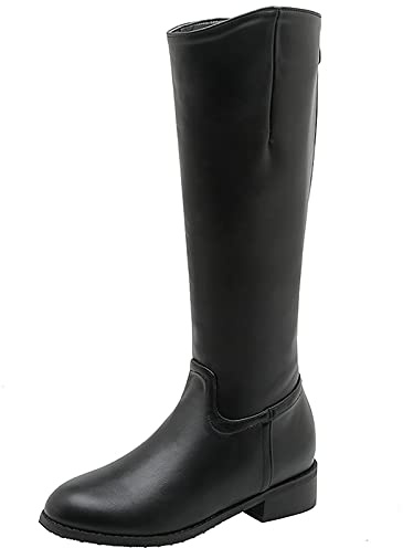 Bviennic Mujer Tacón Medio Casual Warm Knee Botas De Montar Moda Chunky Hombre Punta Redonda Moda Equestrian Exterior Boots Negro Talla 36 Eu