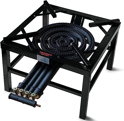 Reldor Heavy Duty 20.8KW 4 - Key Single Cast Iron Burner LPG/Propane Gas Boiling Ring Burner – Commercial Catering, Camping Stove for Outdoor Wedding Parties – 49L x 49W x 36H, Black