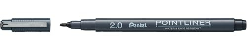 Pentel Pointliner Calligraphy S20P-C20A, metallinramad kalligrafispets, svart, vattentät och ljusäkta, 2,0 mm, fineliner, 1 styck