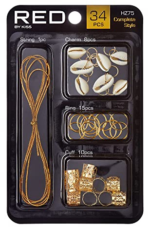 RED by KISS Hair Jewelry for Women Braids Dreadlock A Complete DIY Kit of Hair Charms Beads Cuffs Rings and Metallic Cords for Hair Decoration (Kit 1)