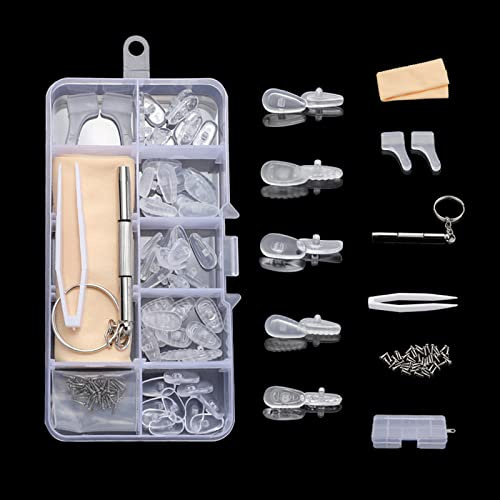 Silars Accessoires pour Lunettes, 25 Paires Plaquette Lunette Plaquettes de Nez en Silicone Gonflable Anti Glisse Lunettes, avec Crochets d'oreille pour Lunettes, Vis, Pinces à épiler, Tournevis