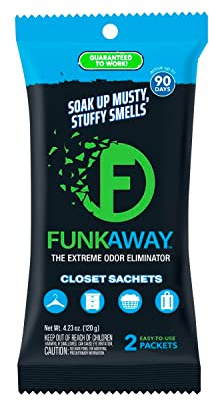 FunkAway Extreme Odor Eliminating Closet Sachet, Odor Absorbing Packet Ideal for Closets, Drawers, Hampers, Attics and Storage Spaces, Fresh Smell for Up to 90 Days