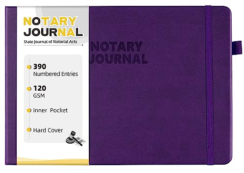 Homlive Notary Journal Log Book, Notary Book with 390 Record Entries, 10X7 Notary Log Books Notarial Public Journal for Notarial Acts, Hardcover, 120gsm Thick Numbered Pages, Purple