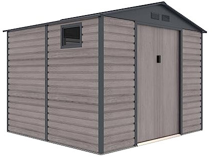 Gardiun Caseta Metálica Surrey 7,06 m2 Exterior 277x255x219 cm de Acero con Ventana Lateral y Efecto Madera Veteada