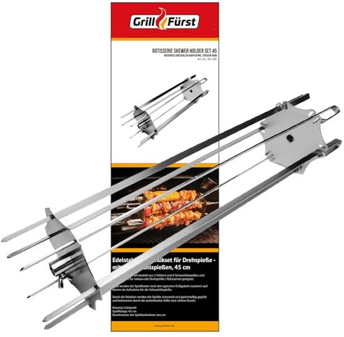 Grillfürst Universal Grillrondell - Schaschlik-Set für Drehspieß und Rotisserie, inkl. 6 Spieße für Schaschlik, Gyros oder Kebab, Gesamtlänge: 45 cm