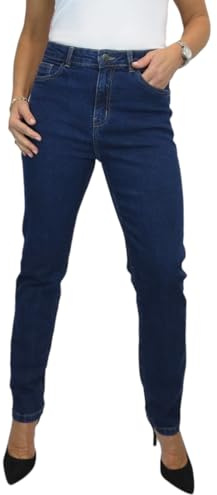 Paulo Due Women's Straight Leg Jeans Ladies Stretch Denim High Waisted Pants Dark Indigo Blue Wash 10-22 (18)