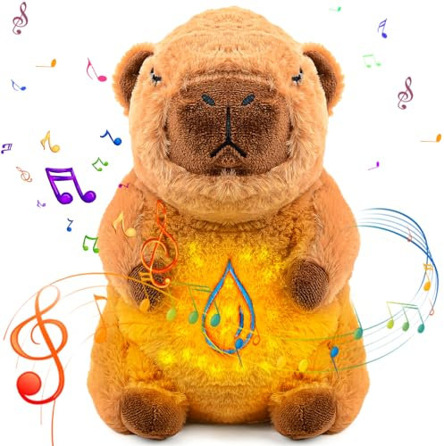 Pipihome Peluche Que Respira, Capibara Antiestres Dormir, Peluche Que Respira para Ansiedad para Bebes, Peluche Capibara Musical, con Movimiento, Sonidos y Luces Relajantes, Regalo para Bebés