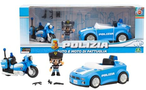 Giochi Preziosi Polizia - Auto E Moto Della Polizia, Veicoli A Ruota Libera, Personaggio Della Polizia Incluso Da 7 Cm, Completo Di Accessori,Per Bambini a Partire Dai 4 Anni