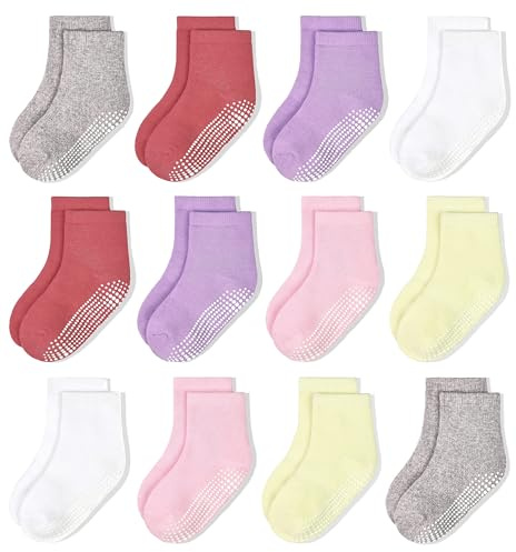 HYCLES stoppstrumpor barn 12 par ABS-strumpor barn baby flicka småbarn halkfria strumpor halkskydd strumpor för 0–10 år