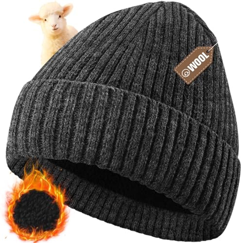Migliore Wear ullmössa, varm beanie mössa med fleecefoder unisex vintermössa, mjuk och tjock stickad mössa för kvinnor och män, GRÅ, one size