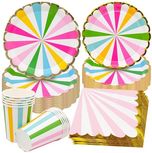 Fahibin Lot de 40 assiettes de fête arc-en-ciel réutilisables en papier pour fête d'anniversaire, fête prénatale