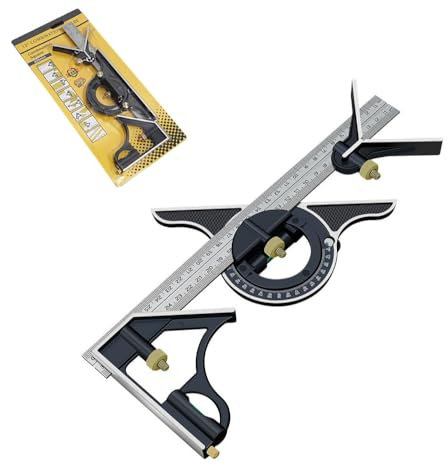 HYSHLC 300 mm 12 Inch Combination Square Set Carpenter's Angle Adjustable Protractor Stainless Steel Try Square Universal Angle with Spirit Level and Scriber Needle for 0-180 Degrees