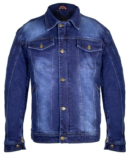 Herren Motorradjacke Jeans Jacke mit Protektoren (DE/NL/SE/PL, Alphanumerisch, L, Regular, Regular, Dunkel Blau)