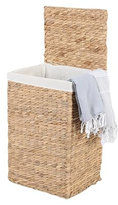 Natur Wäschekorb 70L Flechtkorb Wasserhyazinthe Aufbewahrungskorb Wäschesammler handgefertigt Seegras mit Baumwoll-Innensack Boho Chic Skandi LANA IN610 M