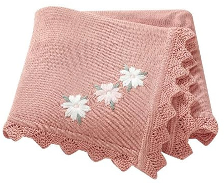 LAWKUL Baby Blanket 100% Traceable Cotton Knit Receiving Blankets Infant Swaddle for Newbron Boy Girl 100X80cm Light Pink