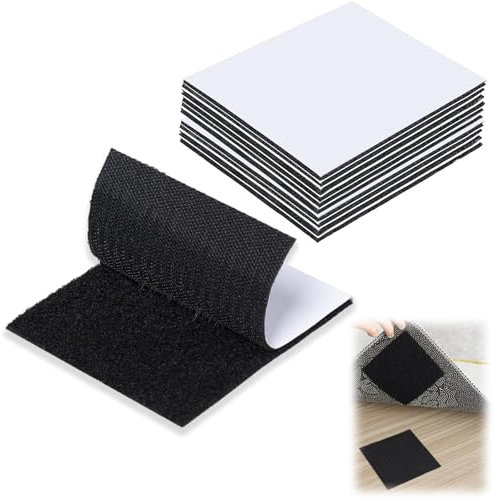 Lot de 10 rubans adhésifs double face extra forts 60 mm x 60 mm auto-agrippants larges pour murs, sols, portes, plastiques, verres, carrés, noirs.