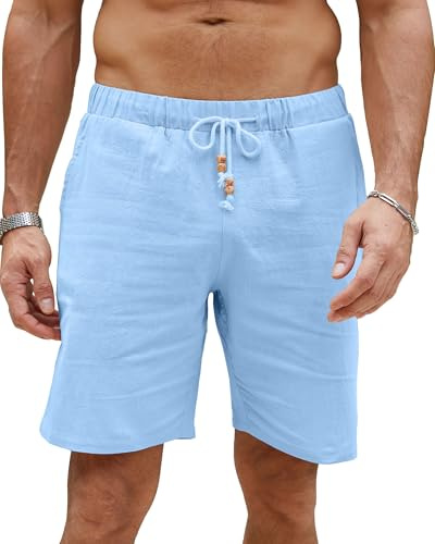 LVCBL Korta byxor herr linne lätta sommarshorts fritidsbyxor med fickor