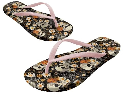 Pzuqiu Tongs souples pour femme - Sandales confortables pour douche et marche - Rose - Taille 35-40, Crâne Daisy Toile d'araignée, 40.5 EU