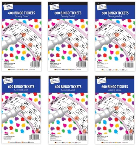 Sixstore Set di biglietti per il bingo, 6 libretti da 600 biglietti ciascuno, per un totale di 3600 per le serate di gioco, colori assortiti.