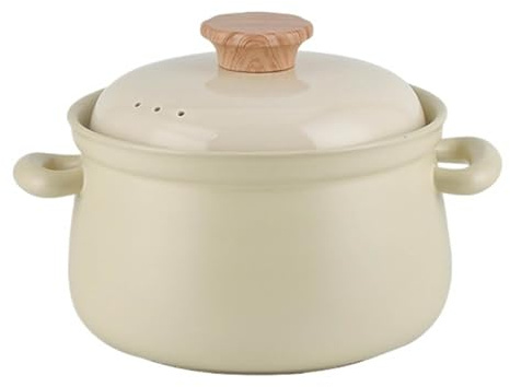 Cazuela de cerámica for el hogar, olla for sopa con tapa, cazuela de cerámica, olla for guisar, olla de cerámica resistente a altas temperaturas, for cocina, restaurante, sopa, cocinar y guisar(Beige,