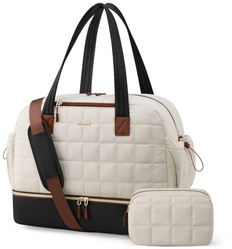 LOVEVOOK Sac de voyage léger pour femme - Sac de clinique de naissance - Sac de sport avec compartiment à chaussures et compartiment humide - Sac à main pour voyage en avion, beige + noir + marron, m