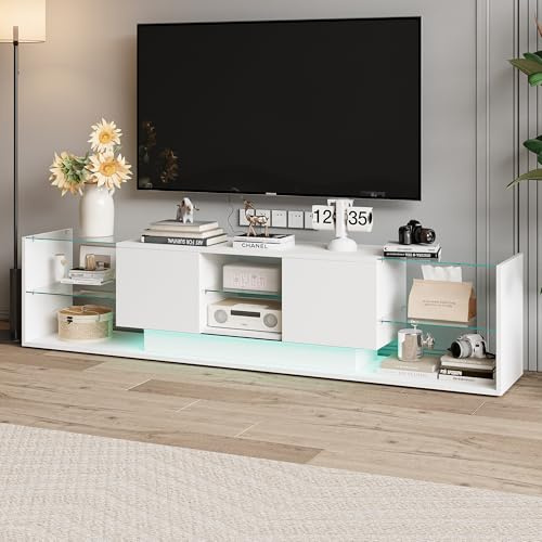 Meuble TV LED 200 cm,Armoire e TéLéVision,Banc TV,Meuble TéLé de Salon,Banc TV Moderne en Bois avec 2 Tiroirs,Armoire Basse Salle de SéJour IntéRieur,Meuble Salon,Blanc (35x200x45cm（Blanc）)
