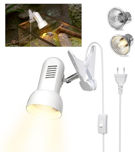 HeatingLux Lámpara Calor para Reptiles, E27 Lámpara de Calor de Terrario con Clip,Dos Lámparas Calor Arrastre de Tortuga UVB/UBA de 50W,Apto para Reptile y Anfibios Tortuga Lagartos Arañas Serpientes