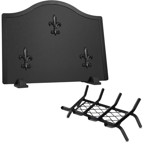 Bundle of 17 Heavy Duty Cast Iron Fireplace Grate with Ember Retaine, and 19.5 Firebacks for Fireplace, Steel Fireplace Back Plates with Feet
