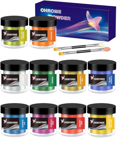 Luckymica Polvere Cromo 10 Colori – Pigmento Effetto Specchio Metallico, Polvere Olografica per Unghie, Resina Epossidica, Bicchieri, Slime e Artigianato, Arancia