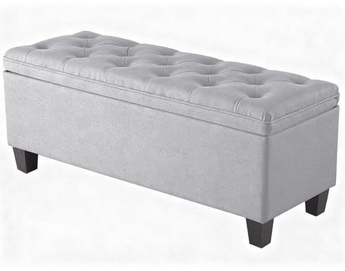 DUMOS Storage Ottoman Bench, Foot Rest with Legs, 16 x 40 x 18 Inches, End of Bed Bench, Storage Chest for Living Room,Bedroom, Entryway, Light Gray