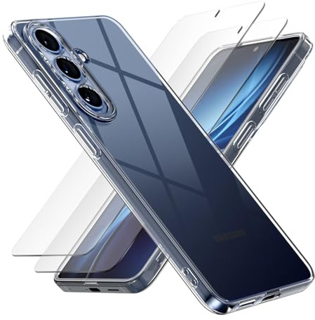 Clear Case for Samsung Galaxy S26, with [2 x Screen Protector Glass] [Ultra Slim] Scratch Resistant TPU Gel Rubber Soft Skin Silicone, Protective Phone Clear Case Cover for Samsung S26